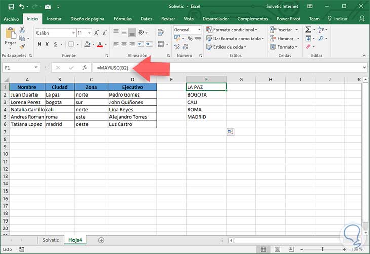 Cambiar de minúsculas a mayúsculas en Excel 2016 ️ Solvetic