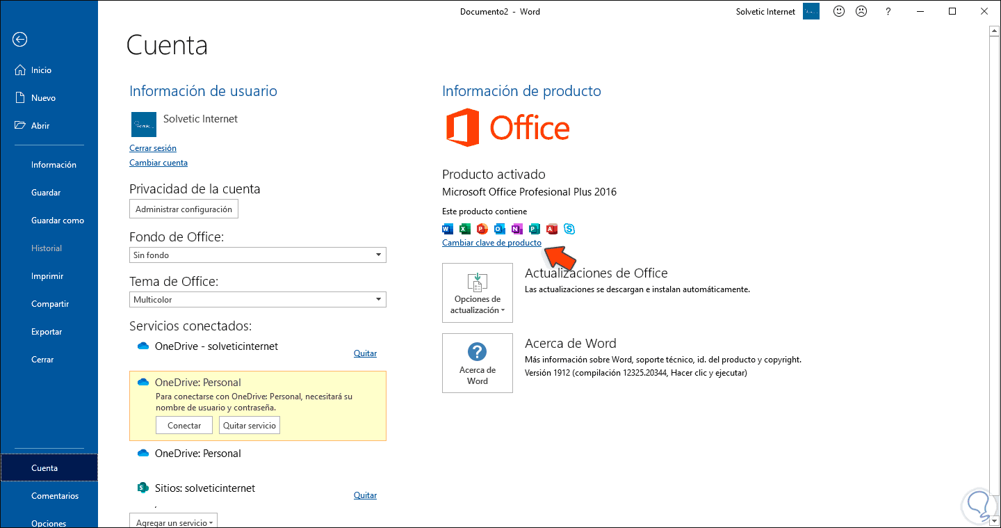 Cómo cambiar clave de producto Office 2019 y Office 2016 - Solvetic