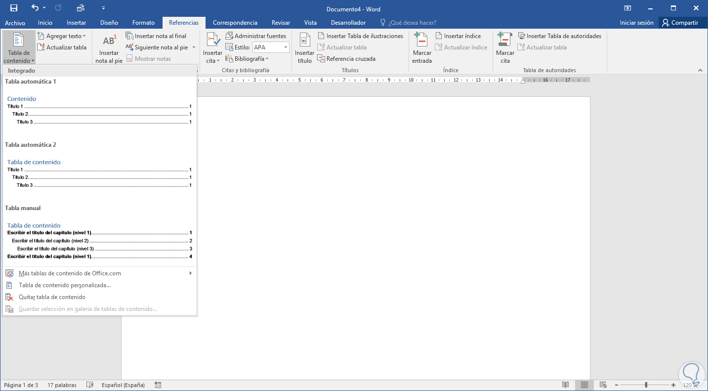 Cómo hacer una tabla de contenido en Word 2016 y 2019 ️ Solvetic
