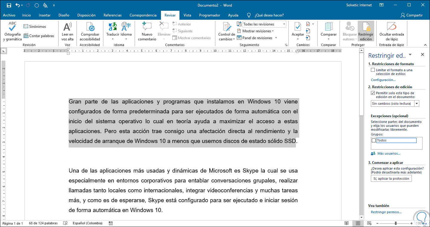Cómo bloquear parte de un texto en Word 2019 y Word 2016 Solvetic