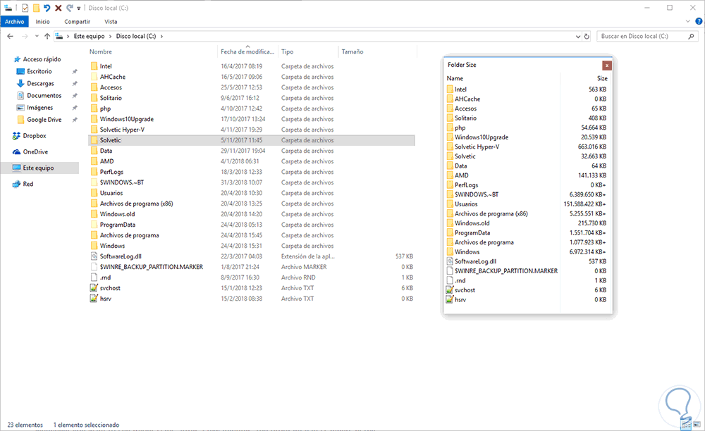 Cómo ver tamaño de carpeta Windows 10, 8, 7 Solvetic