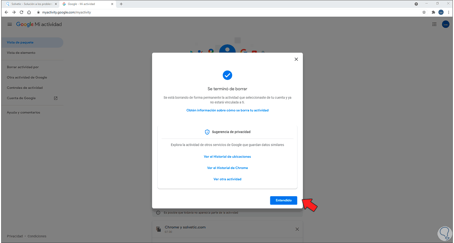 Eliminar Historial de búsqueda de Google en mi PC 2021 ️ Solvetic
