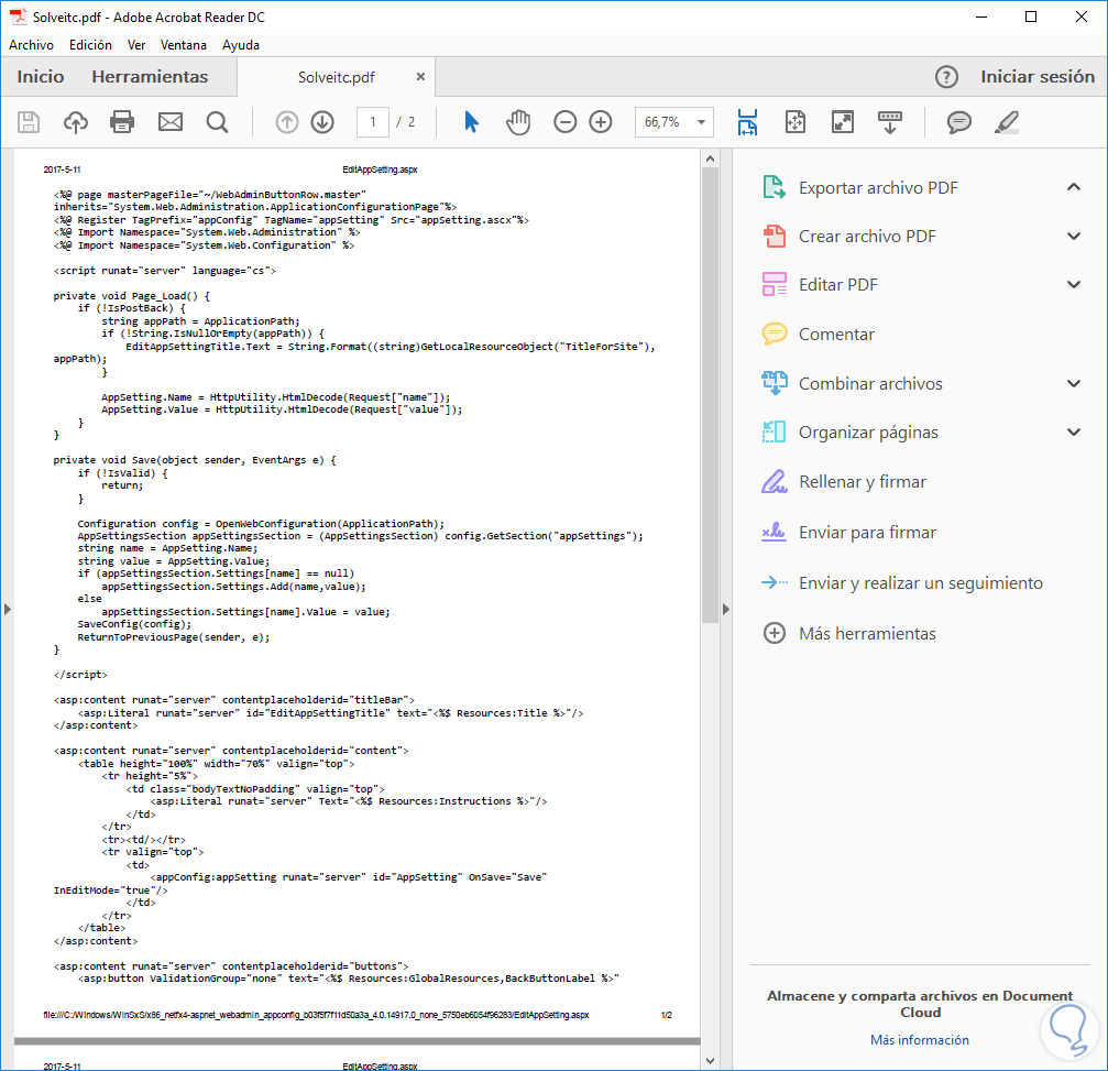 Crónico Orbita erección Cómo abrir archivo ASPX y convertir a PDF - Solvetic