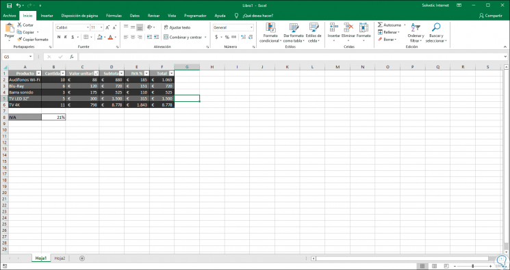 Iva en excel 2019