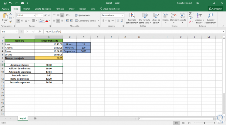 Cómo calcular tiempo Excel 24 horas con minutos y segundos - Solvetic