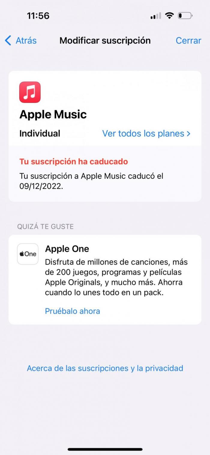 No se puede eliminar metodo de pago iPhone. Existe suscripcion activa