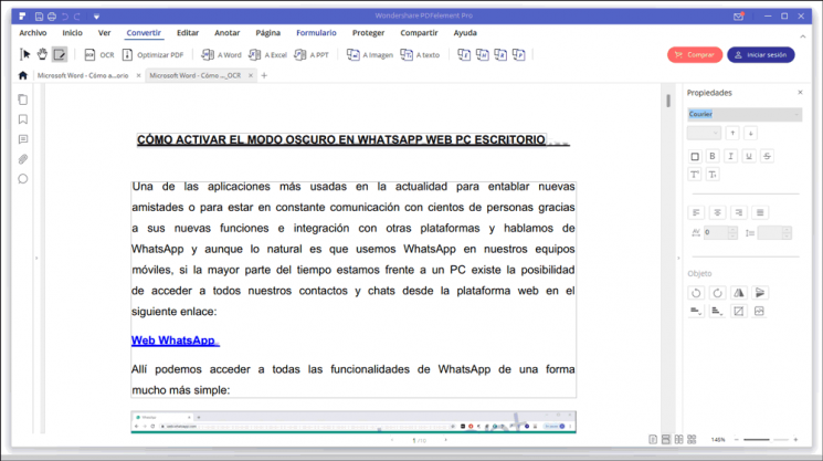 Cómo funciona y usar PDFelement para convertir PDF a Word ...