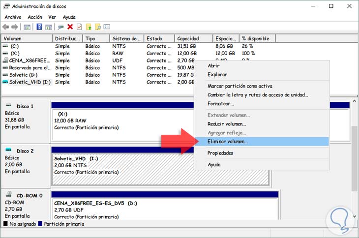 Cómo crear o eliminar duro virtual (VHD) en Windows 10 -