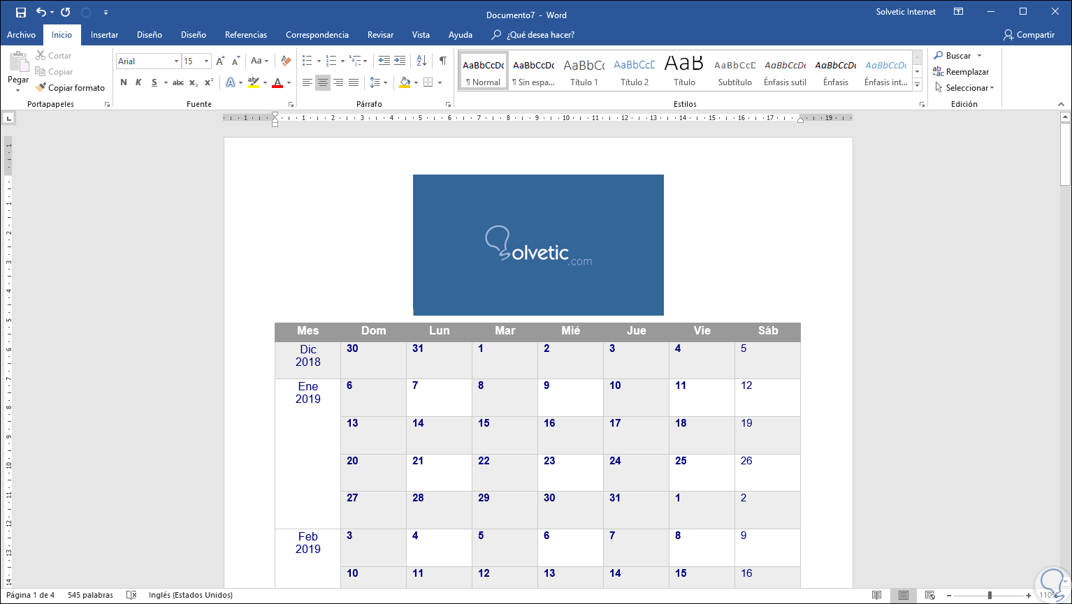 Como hacer un calendario con word