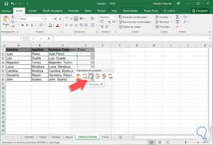 Oberst forudsigelse lyserød Combinar (concatenar) texto de varias celdas a una en Excel - Solvetic