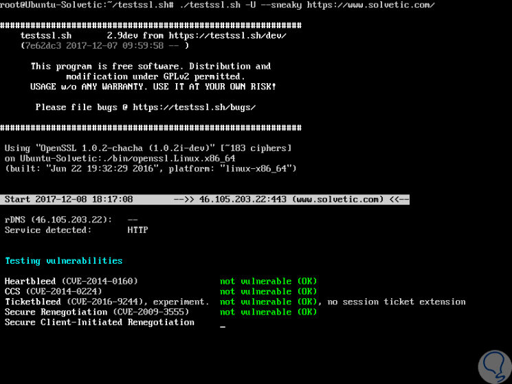 Cómo usar testssl.sh para cifrado TLS/SSL en puertos Linux Solvetic