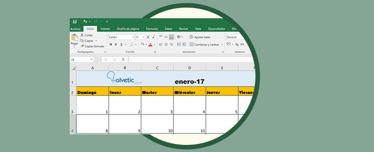 Cómo crear calendario en Excel 2016