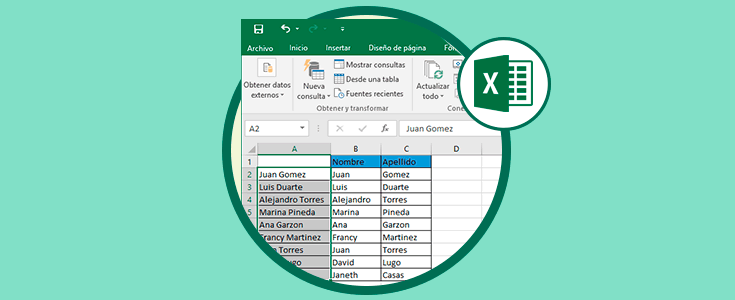 Cómo dividir o separar nombre y apellidos en Excel 2016