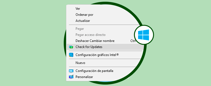 Añadir Comprobar actualizaciones en menú contextual Windows 10