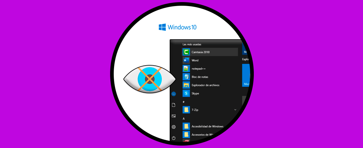 Ocultar aplicaciones más usadas Menú Inicio Windows 10