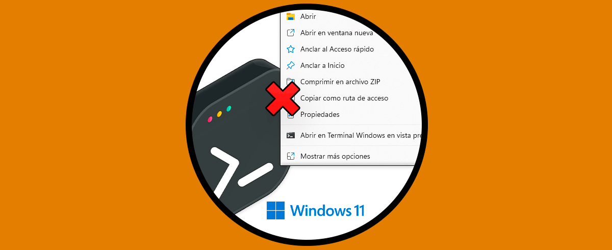 Eliminar o Poner: Abrir en Terminal Windows en Vista Previa Windows 11